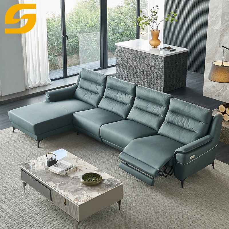 Modern Electric Recliner Genuine Leather 3 Seater Chaise Sofa Set Incliner Living Room Furniture Reclining Sofas For Home Luxury