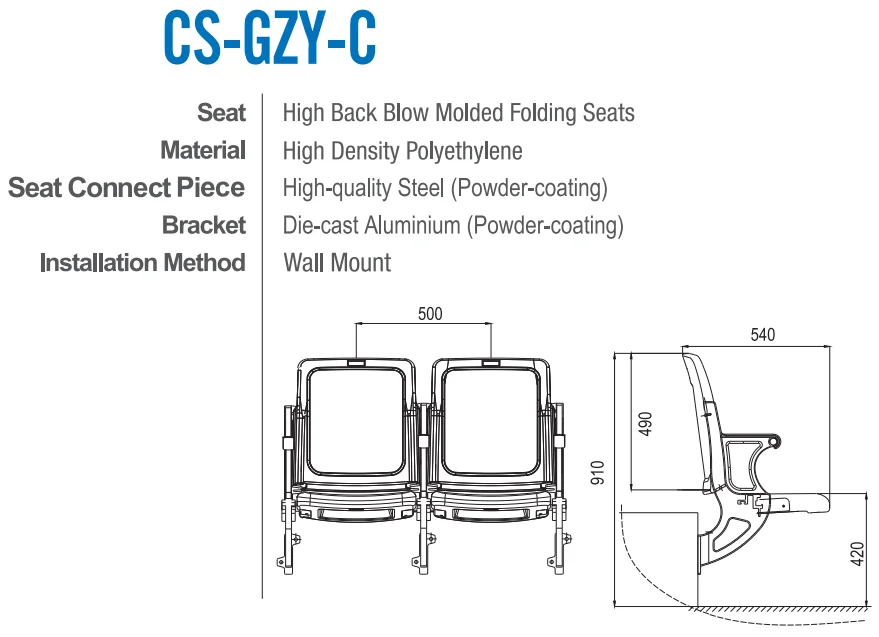 Plastic Folding Stadium Hall Seats Church Chair with Aluminum
