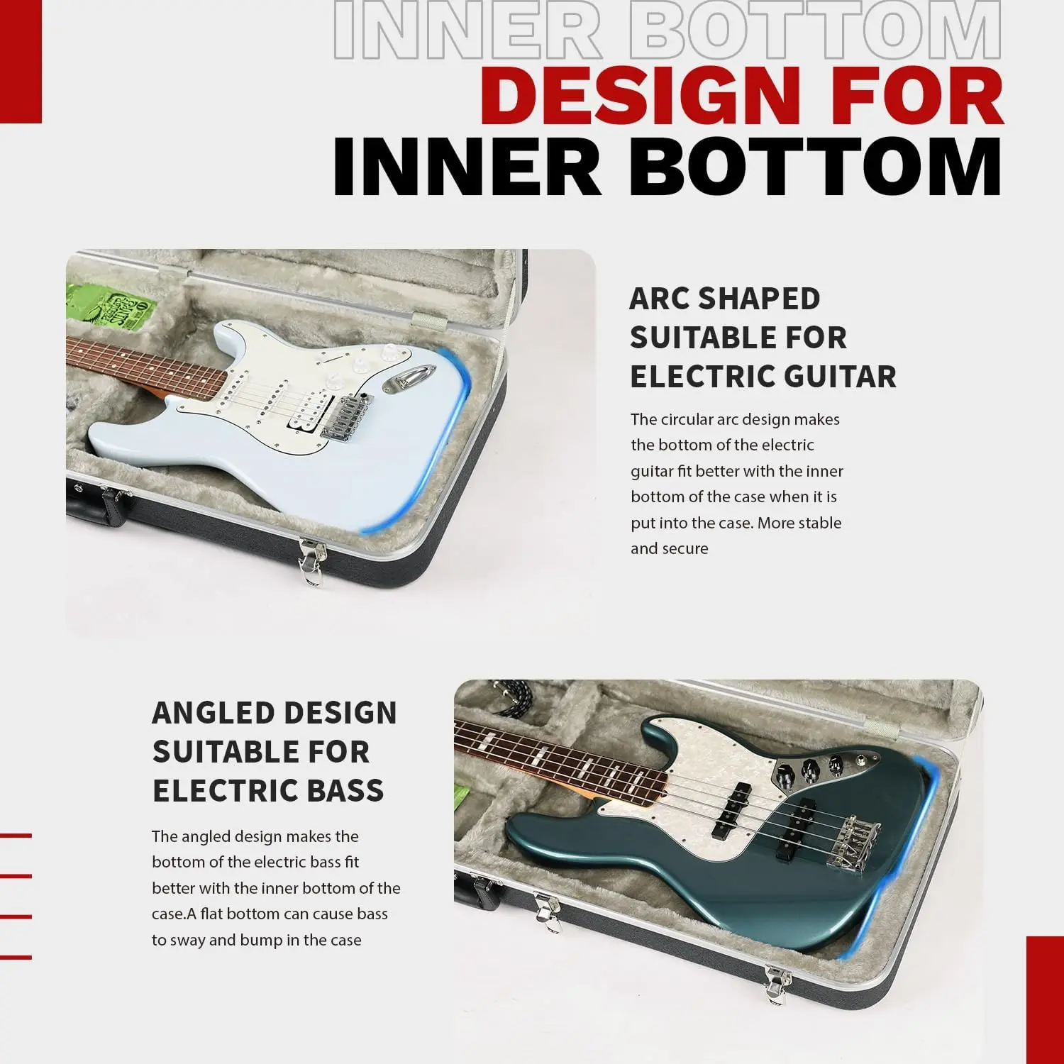 GHOSTFIRE Super Thick ABS Molded Case Box Instrument Hard-Shell Electric Guitar Bass Case for Precision/Jazz (Bass)