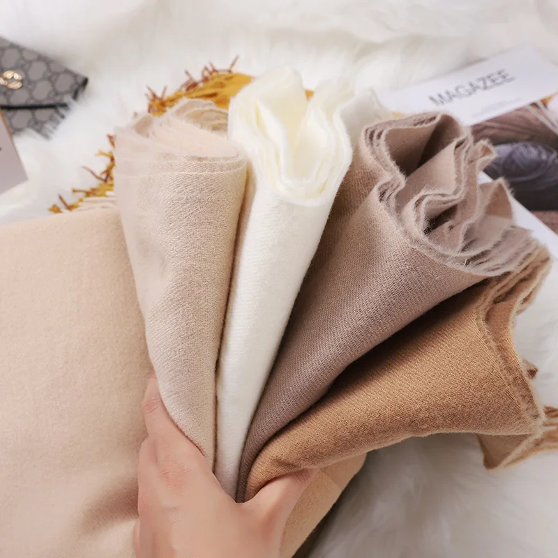 Fashion 31 Solid Colors Custom Brand Women Winter Cashmere Scarf Tassel For Ladies Plain Pashmina Shawls Warm Hijab