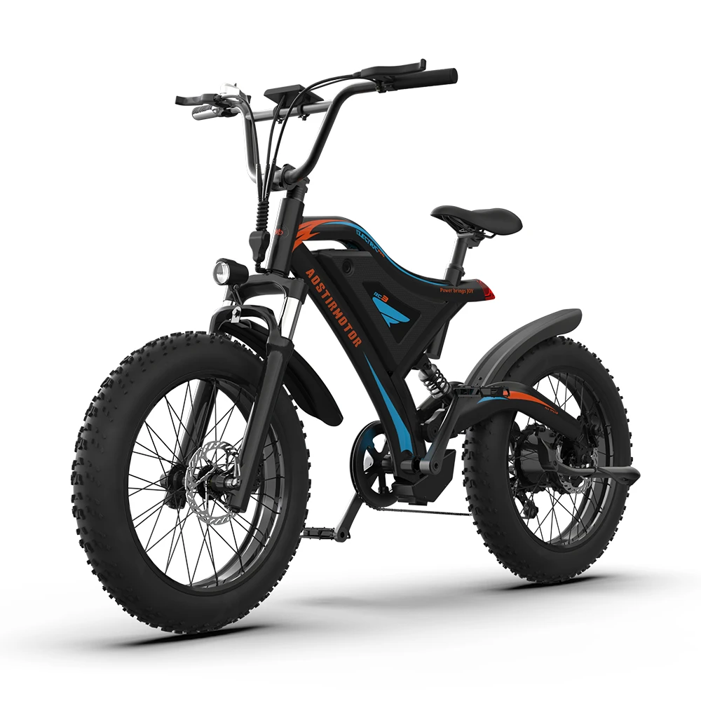 Aostirmotor S18-Mini Electric Bike Bicycle 500W Power Speed 48V 15AH Lithium Battery 20 Inch Fat Tire Max 70KM Color-LCD Screen