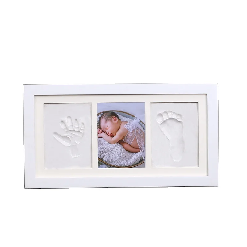 Wooden baby first grade photo frame for DIY handprints and eco-friendly clay footprints