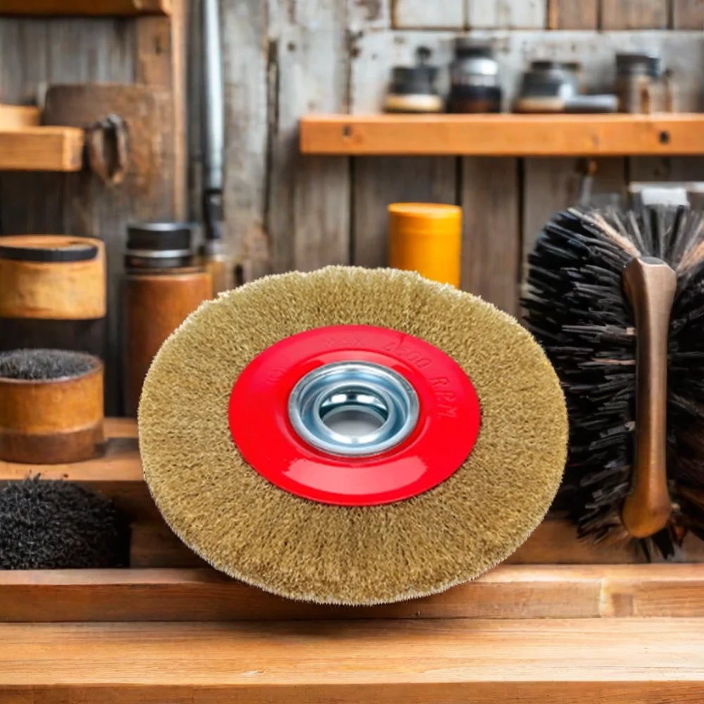 DELUN 100mm 4-Inch Crimped Wheel Circular Brass-Coated Steel Flat Round Shape Wire Brush for polishing