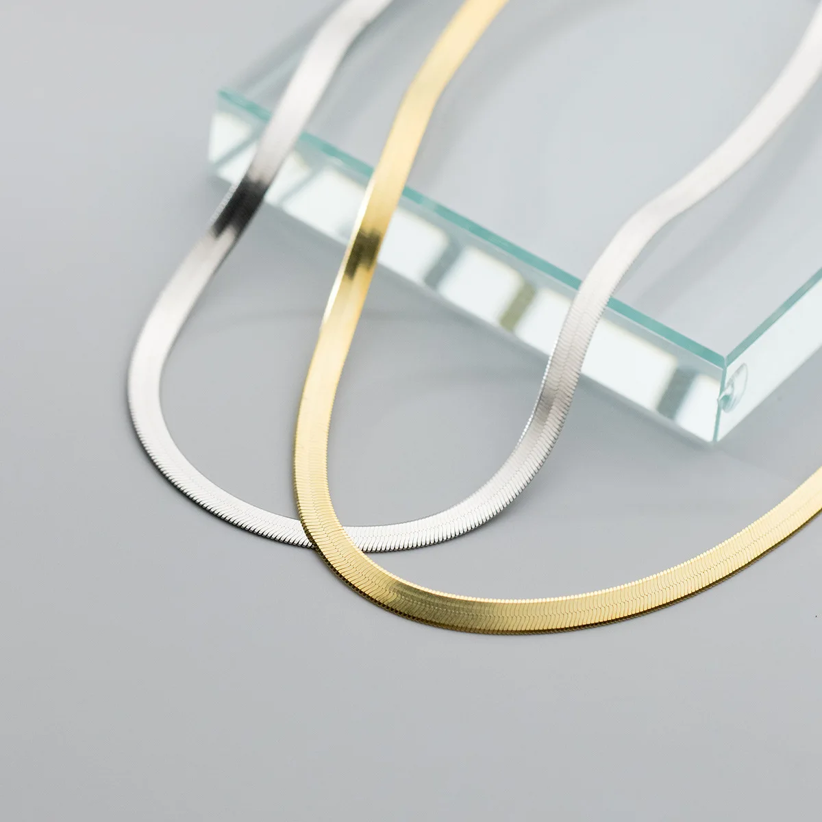 925 sterling silver women minimalist four-corner snake bone chain necklace 925 silver gold-plated snake chain