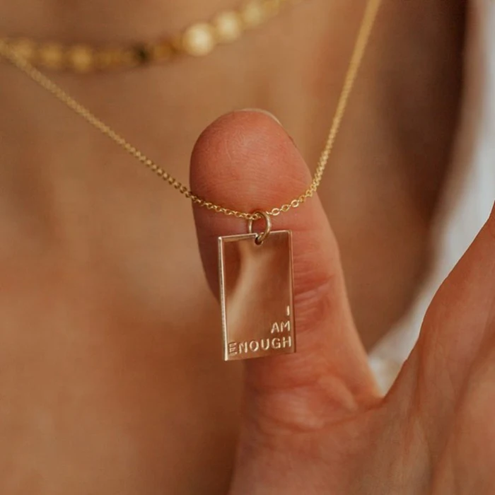 Direct factory Stainless Steel Customized Geometric Jewelry Engraved Symbols Word  Message Inspired Rectangle Pendant Necklace