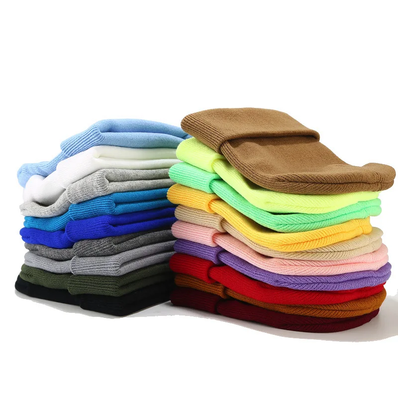 High Quality Winter Plain Dyed Custom Winter Knitted Beanie Hat Unisex Warm Candy Color Cheap Designer Acrylic Beanie Blank