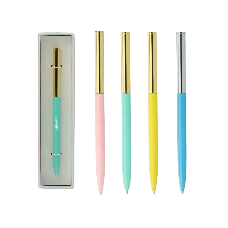 Premium stationery gift set 3 pieces silm ball pen black refill ink pen gold part ballpoint pen