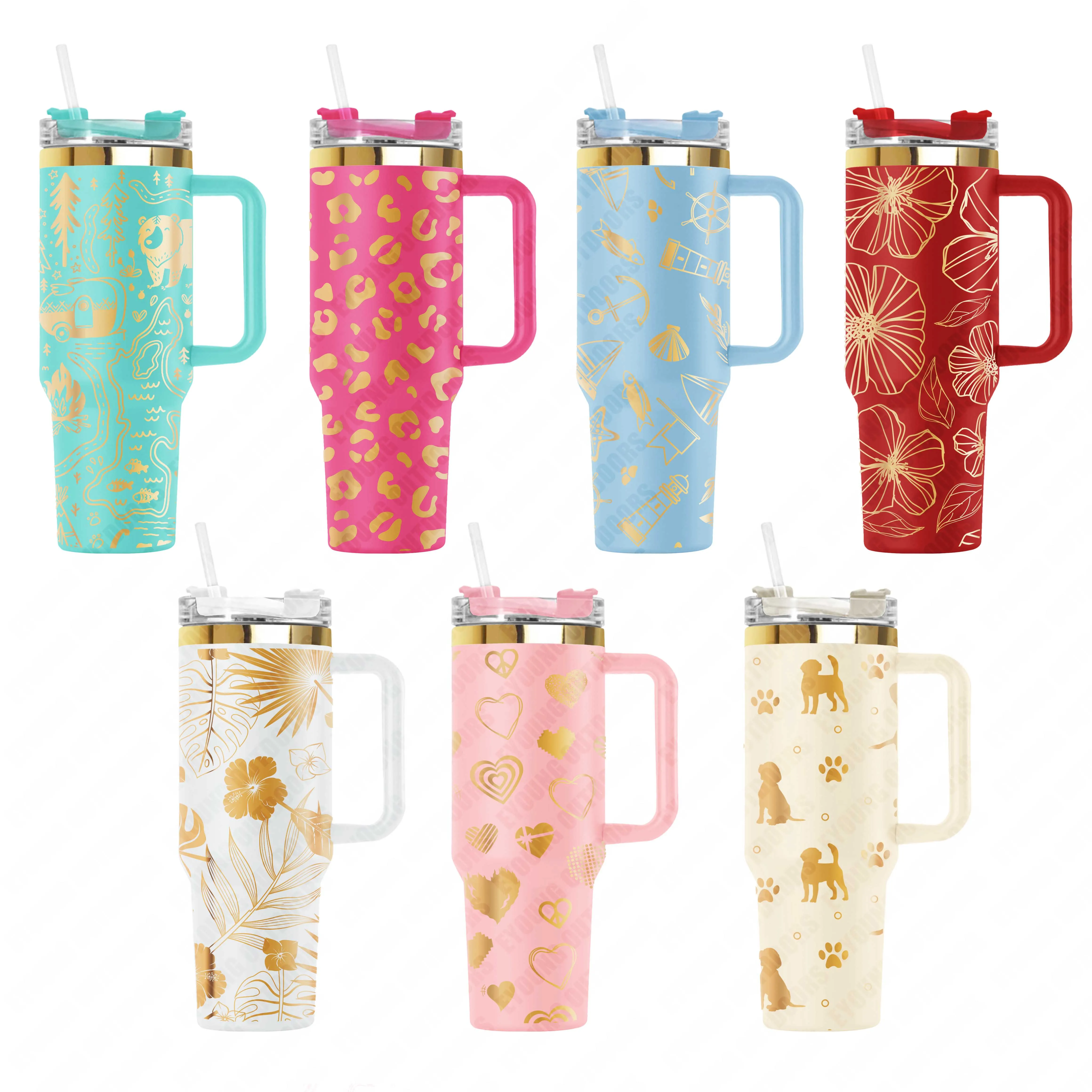 Wholesale Bulk Double Walled Vacuum Insulated Black White 30oz 40oz Rainbow Plated Tumbler With Handle