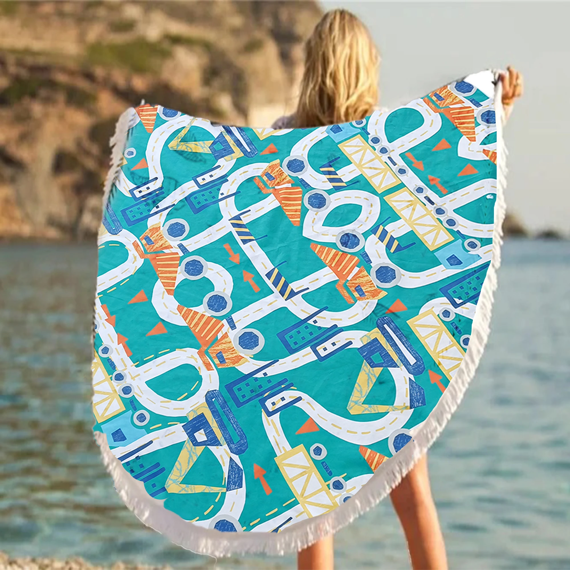 Wholesale Custom microfiber round fringe beach towel Custom printed design size no sand belt fringe round towel