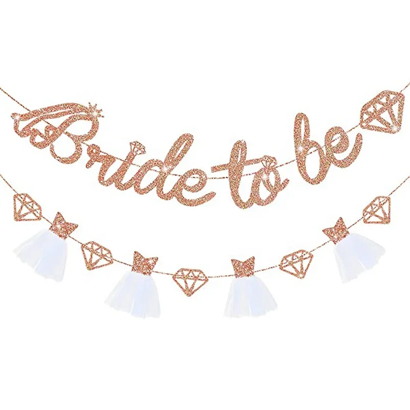 New Rose Gold Glitter Banner 3D Wedding Dress Glitter Paper Bride To Be Banner Diamond Wedding Veil Skirt Bridal Shower