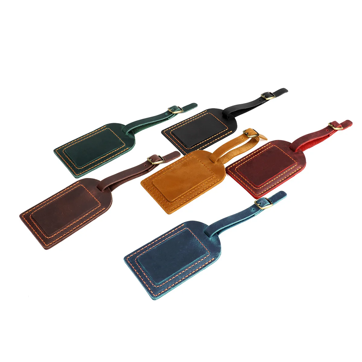 Bulk customized Embossed Logo luggage tags leather Vintage Crazy Horse Genuine Leather Luggage Tag Travel Tag