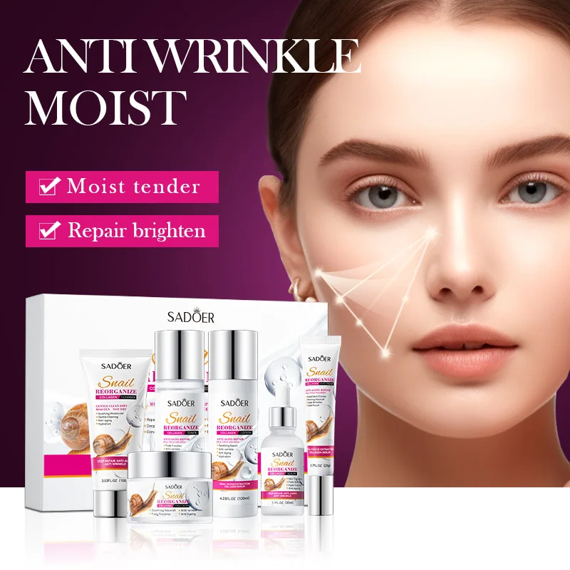 OEM Snail Collagen Facial Care set Face Cleanser Face Serum Eye Cream Essence Brighten Skincare