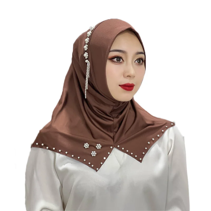 Manufacturer Newest Tudung Hijab Chiffon Shawl Muslim Scarf With Pearls And Beads Malaysia Chiffon Hijab Shawl Scarf