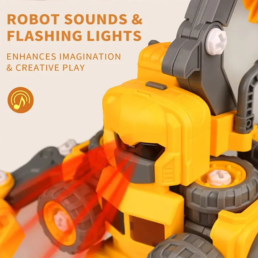 5 in 1 Deformation Construction Engineering Vehicle Toys Take Apart Robot Toys for Kids Educational Transform into Robot