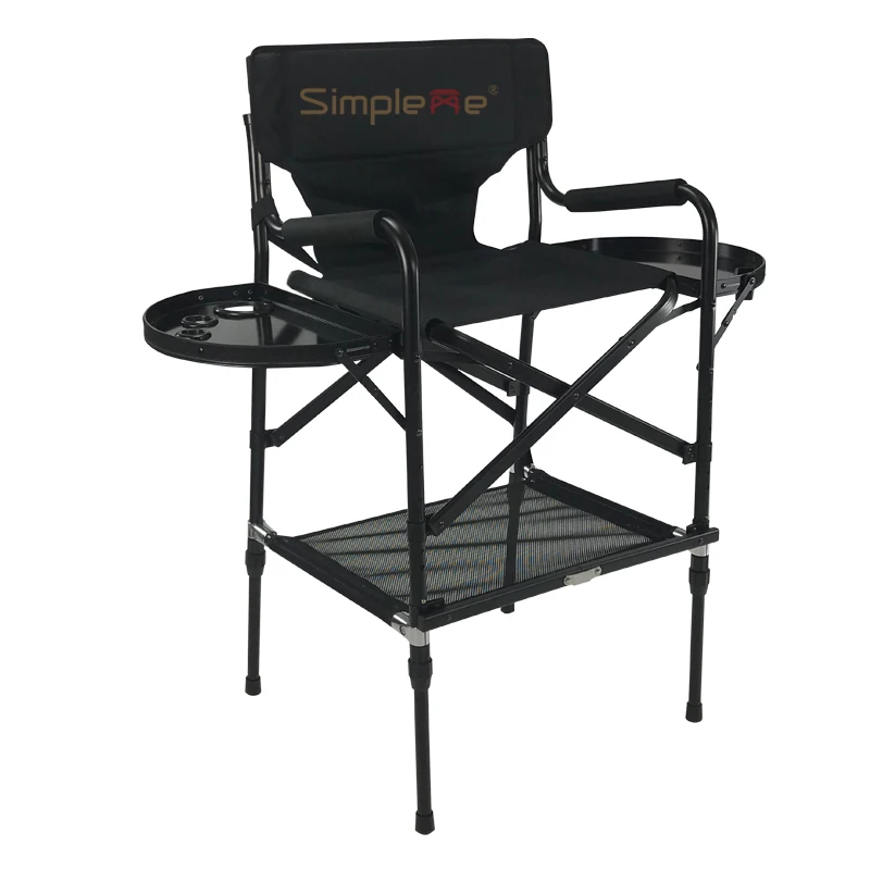 Simpleme Lightweight Aluminum Portable Folding Tall Director Adjustable Makeup Artist Chair With Headrest