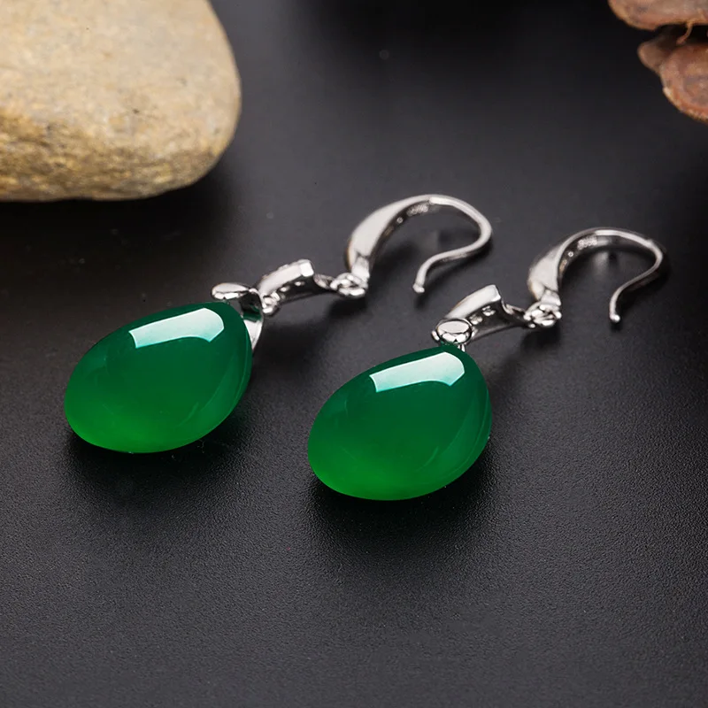 Green Chalcedony Eardrop Classical Ethnic Style Jewelry Chinese Style Hanfu Synthetic Hetian Jade Long Earrings