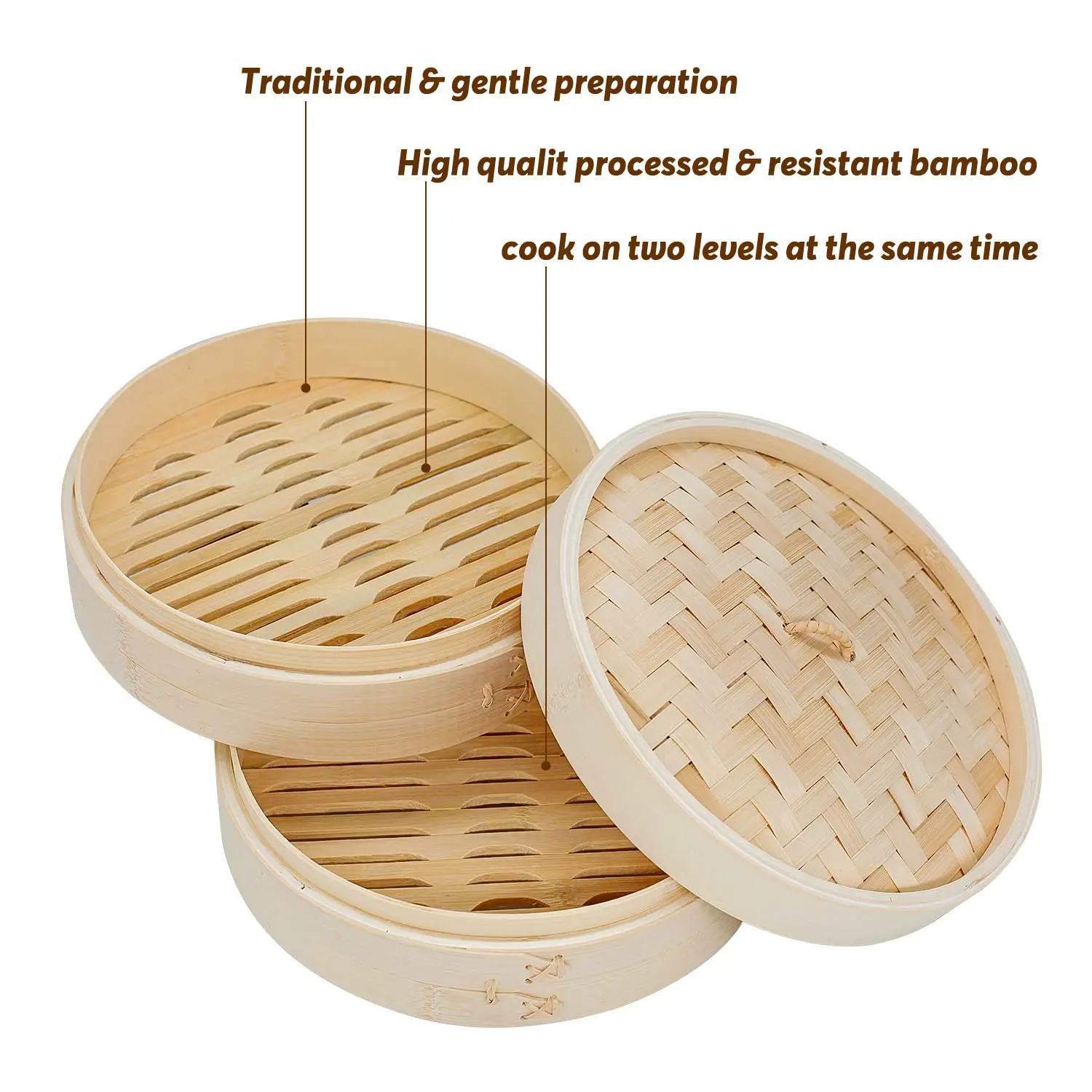 Small Dim Sum Bao Bun Commercial Bambu Food Steamer Vaporera Cooker 10 inch Bamboo Steamer Basket
