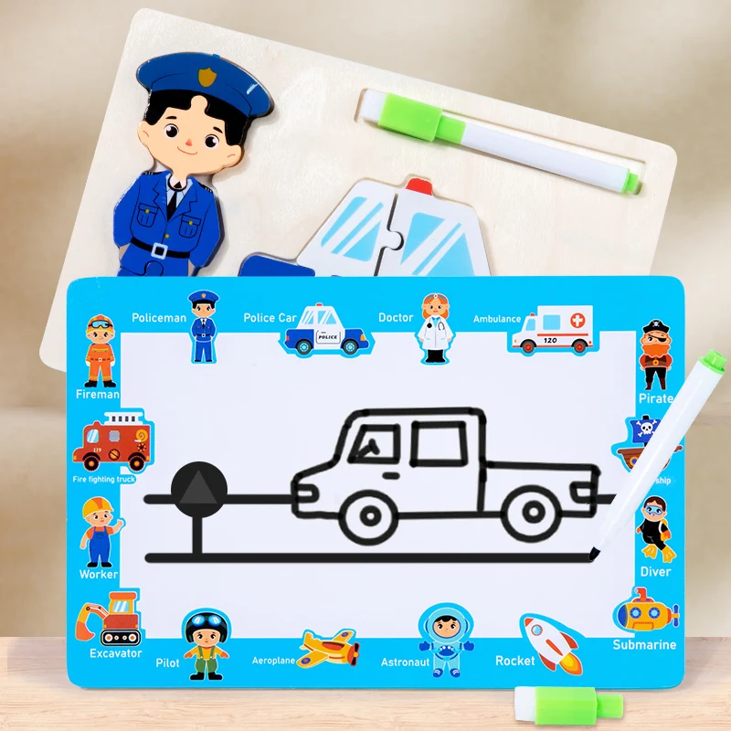 Best-selling 2 In 1 3d People Puzzle With Drawing Board Wooden Toys With Book Clamping Design And Cartoon Image