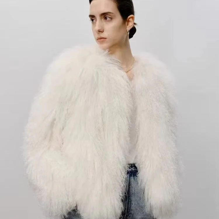 2024  New arrival  Fashion  lamb  fur  coat   Real Mongolian Lamb Fur Coat  for women