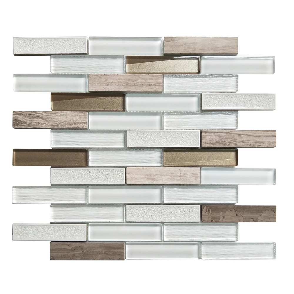 China Foshan Wholesale Ice Crack Ceramic and Marble Gold Spray Beveled White Glass Mosaic Marble Mosaic for Wall Project