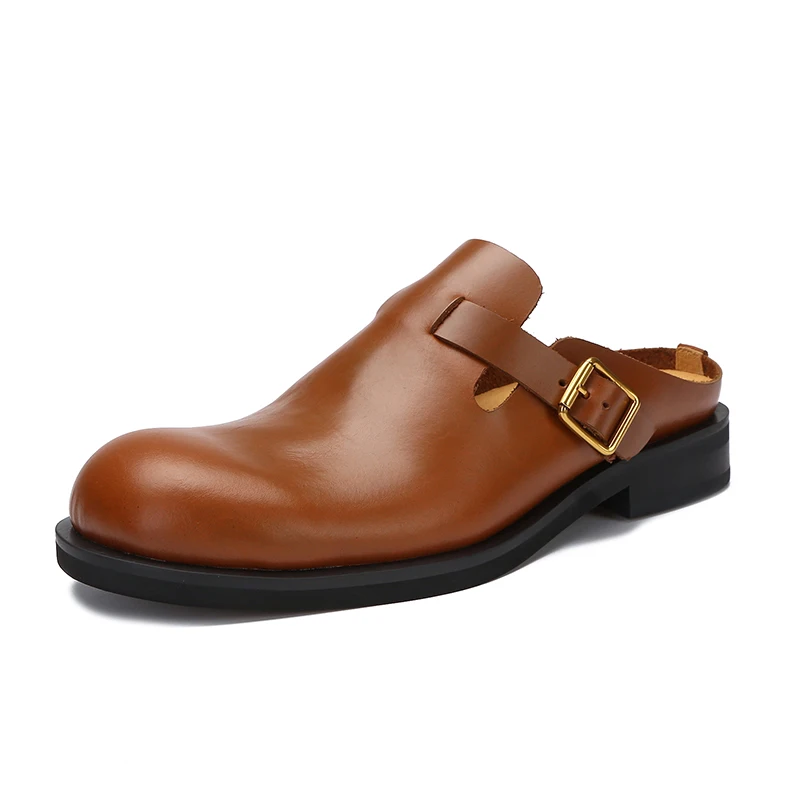 Cow Leather Summer Men Indoor Outdoor  Slippers Classic GENUINE LEATHER shoes