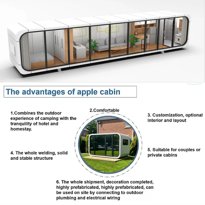 Portable Mini Cabin House Outdoor Living Space for Camping and Hiking Modern Design with Windows White Natural