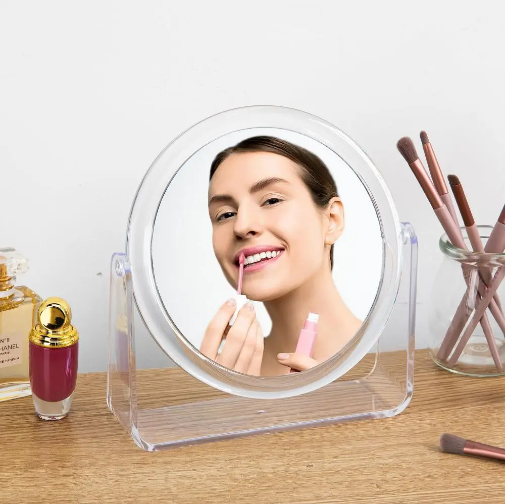 Bathroom Shaving Mirror Rotating Table Vanity Cosmetic Dressing Table Circle Mirror Two Sided Magnifying Makeup Mirror