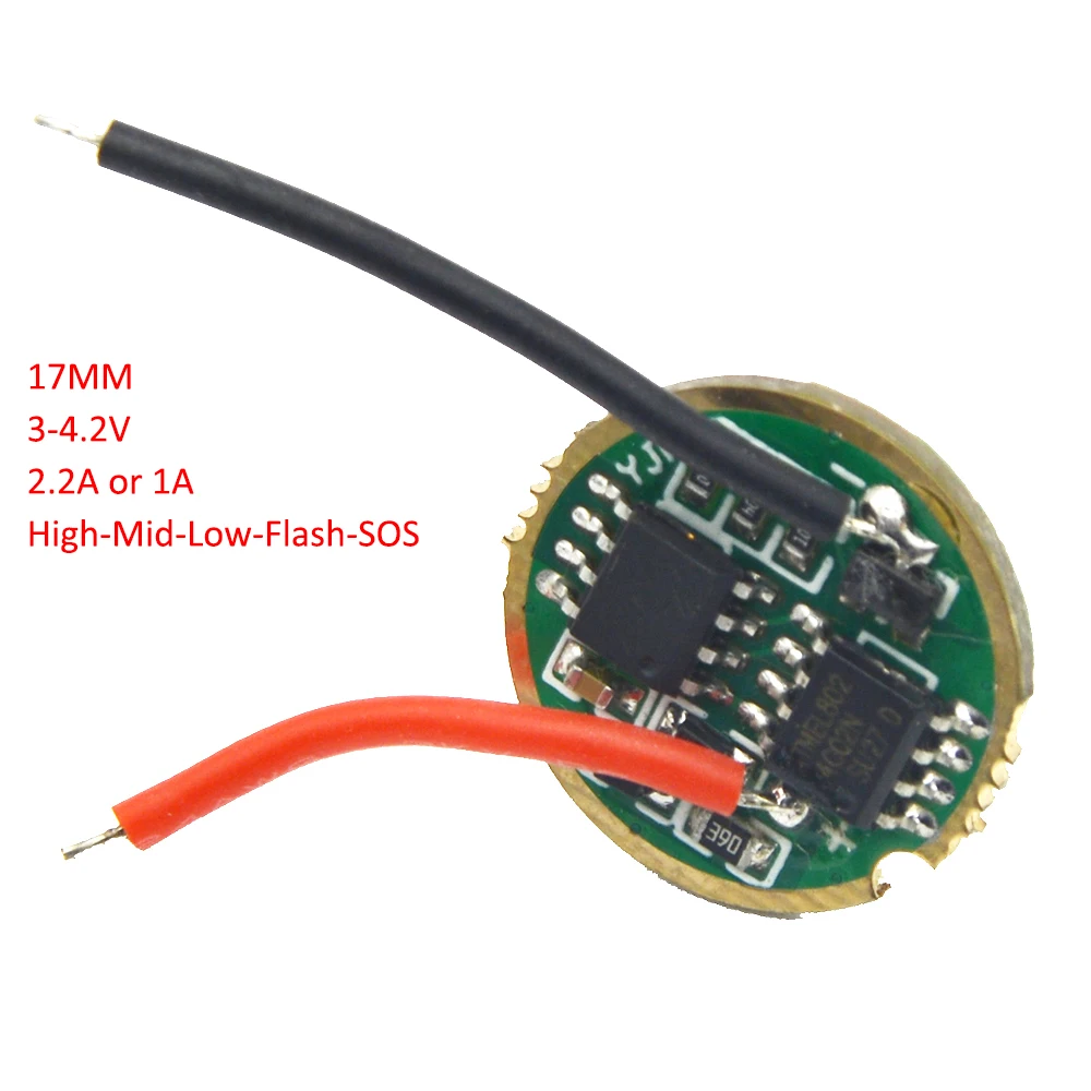 17MM Flashlight Driver Board 3V-4.2V 2.2A Circuit Board with Mode Memory for XPL2 XML2 T6 Q5 R5 LED