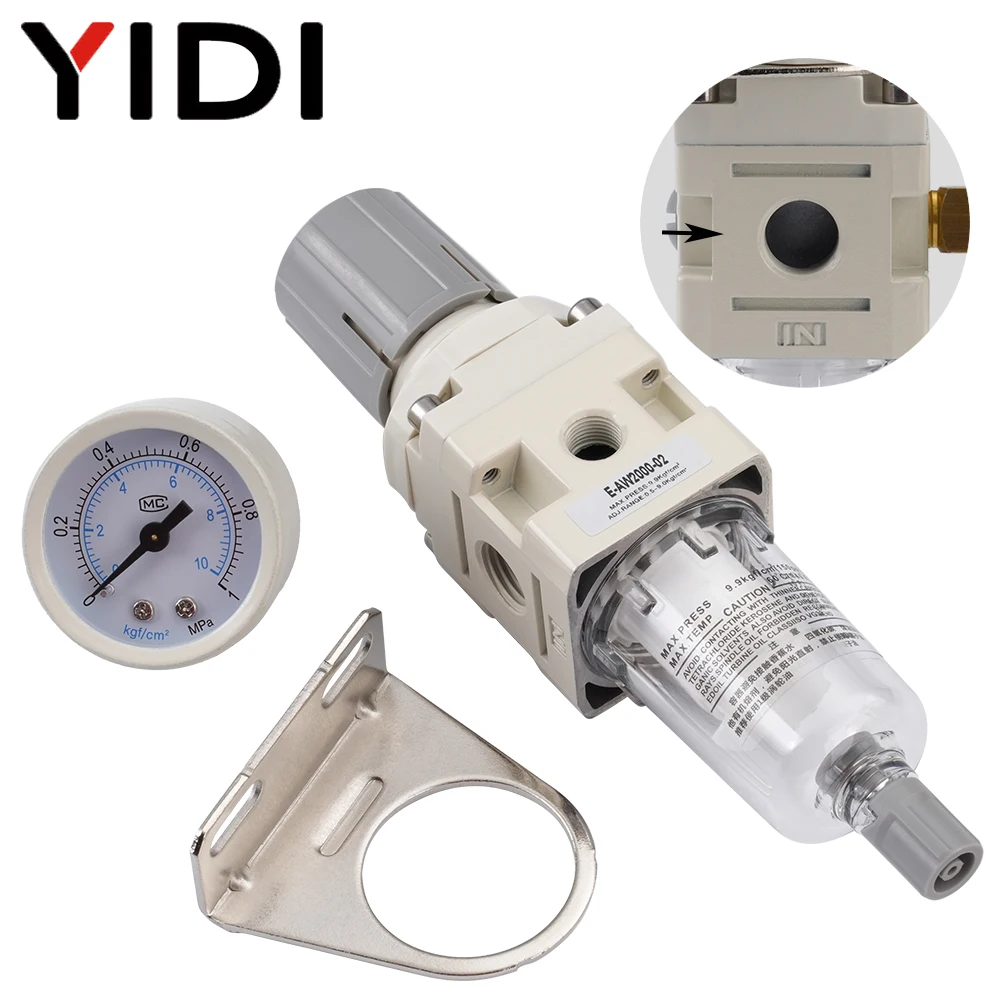 Air Filter Regulator With Gauge Pneumatic Pressure Reducing Valve Fitting SMC type Set kits 1/4 AW2000-02 + AL2000-02
