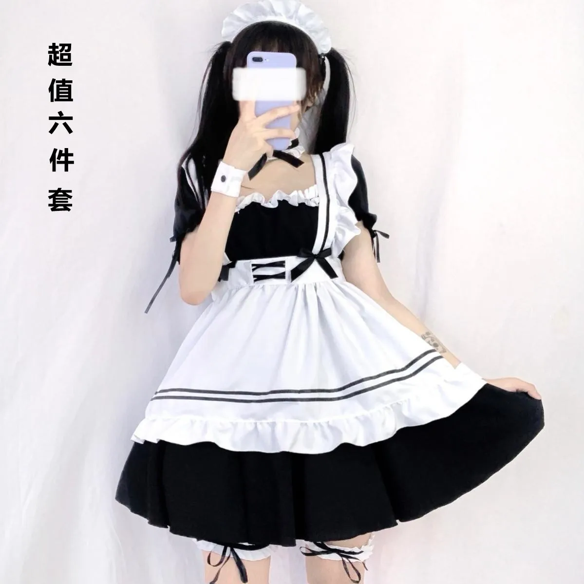 2024 6pcs Set Cute Maid Costume Cosplay Hand GameRed Wine Sweet Maid Costume Lolita Anime Cosplay