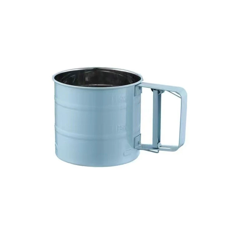 Manufacturer supplies pink green stainless steel hand-pressed semi-automatic flour baking filter icing sugar sieve