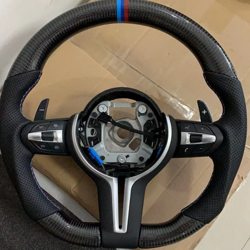 Custom Black Perforated Leather Carbon M Sport Steering Wheel For BMW F10 F30 F31 F32 F20 E92 E60 X6 E71 X5 E70 M3 M4 M5 M6