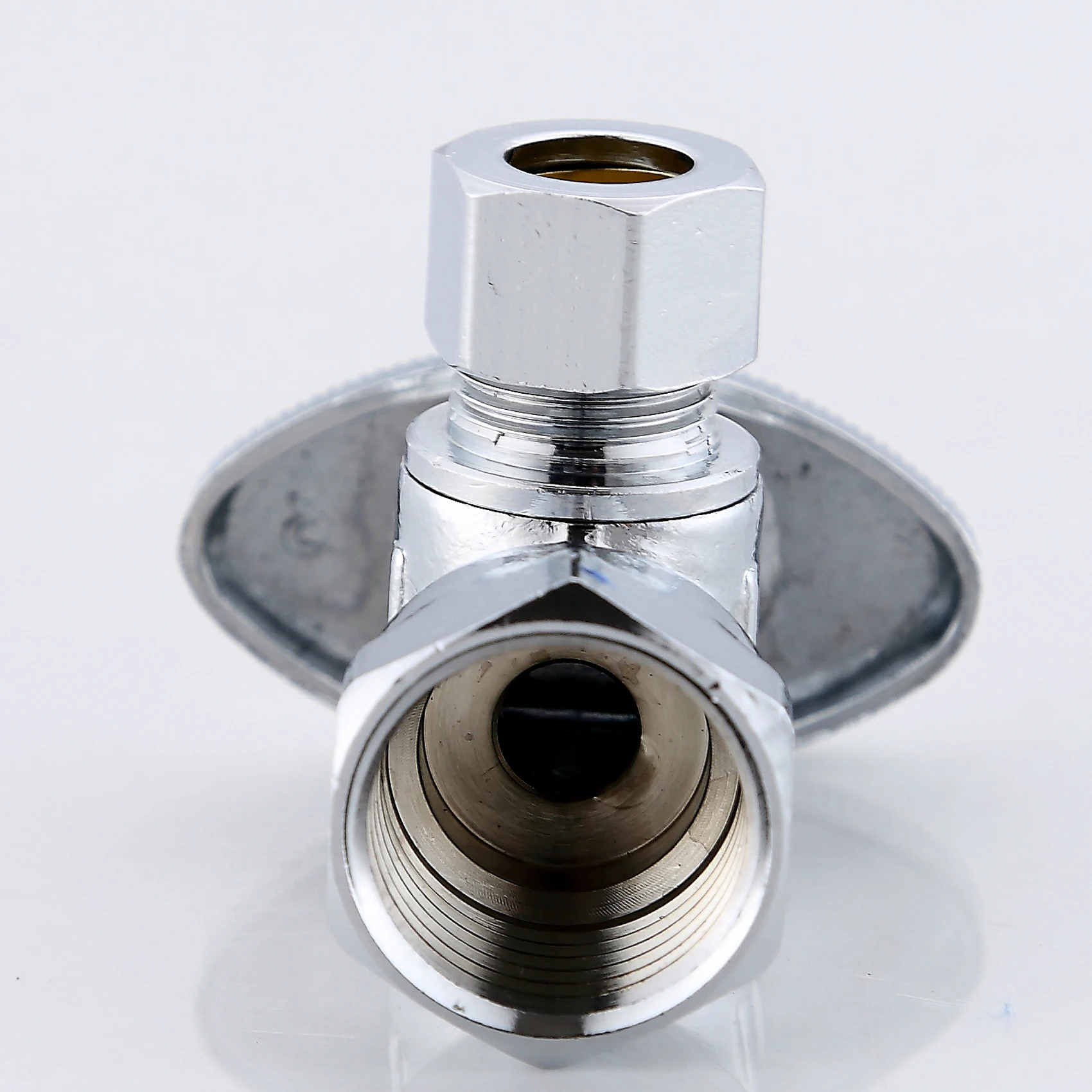 Angle Stop Shut off Valve 1/4 Turn 1/2 inch FIP Inlet X 3/8 inch OD Outlet No Lead Brass Chromed CUPC NSF AB1953 Approved