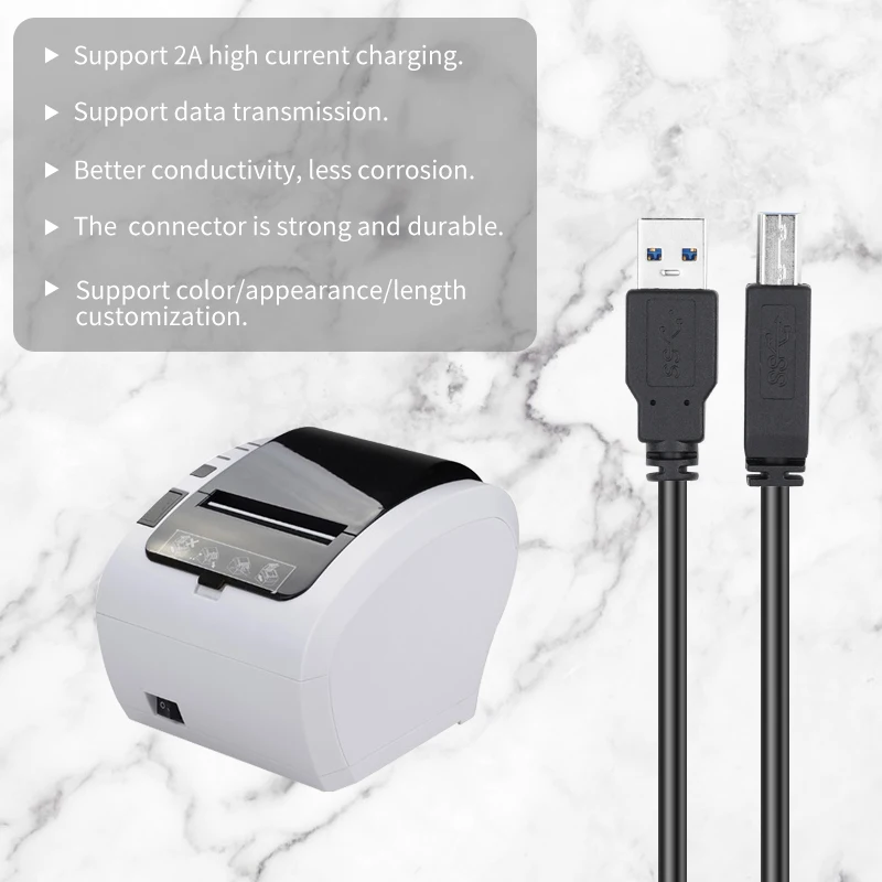 Customize USB Type A Male to B Male Printer Scanner Cord High Speed Compatible with HP Cable