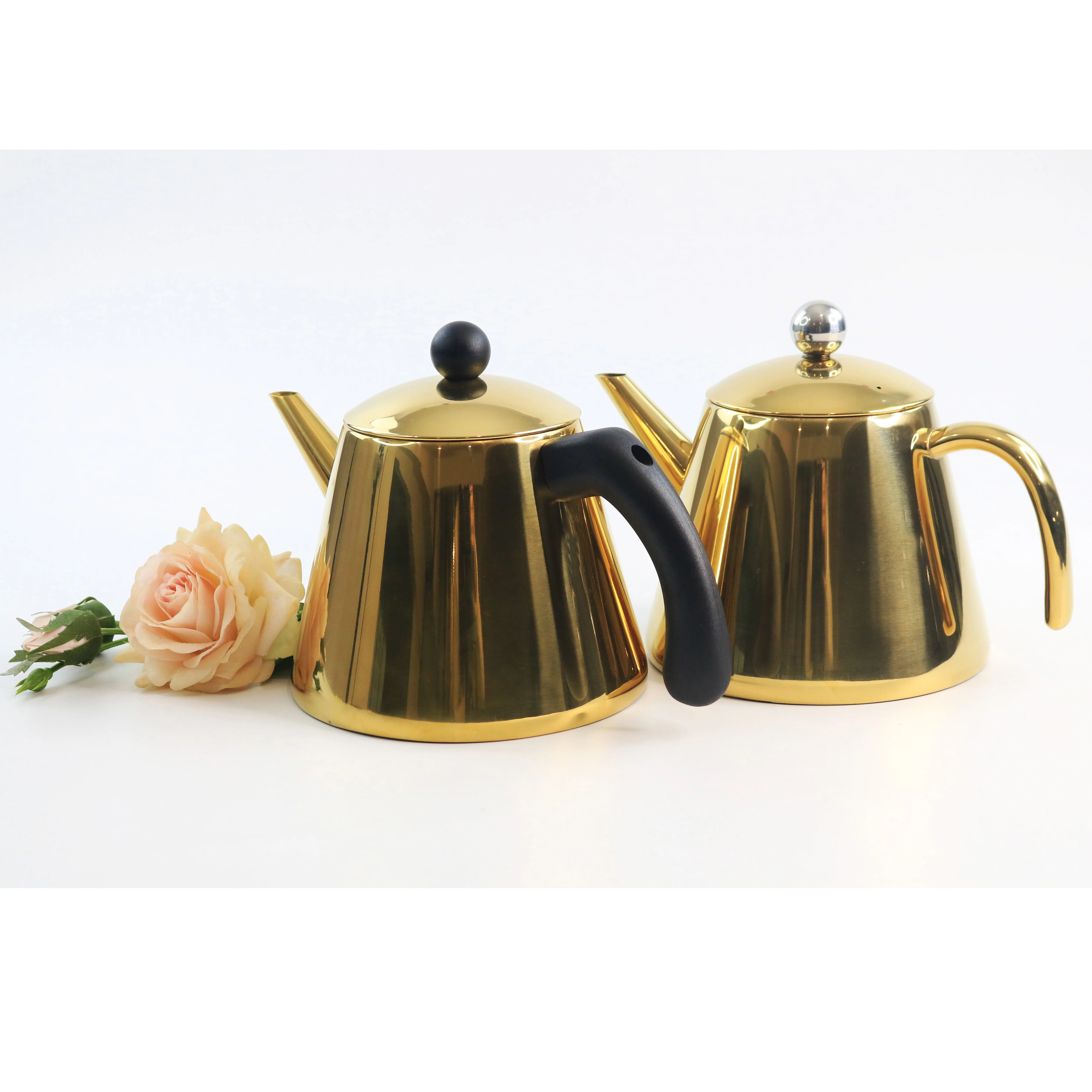 Vintage gold colored tea sets coffee kettle teapots stainless steel gold plated tea pot