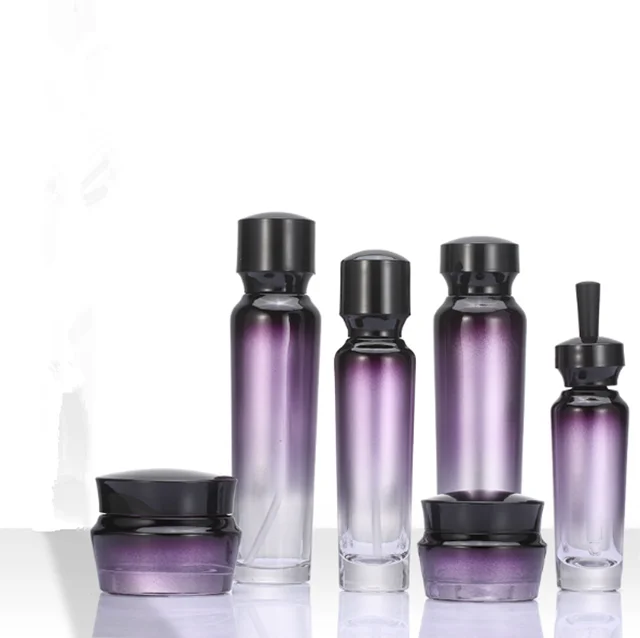 1oz 2oz 3oz 4oz Unique Gradient Purple Big Dropper Bottle Set Empty Bottle Glass Face Cream Serum Jar