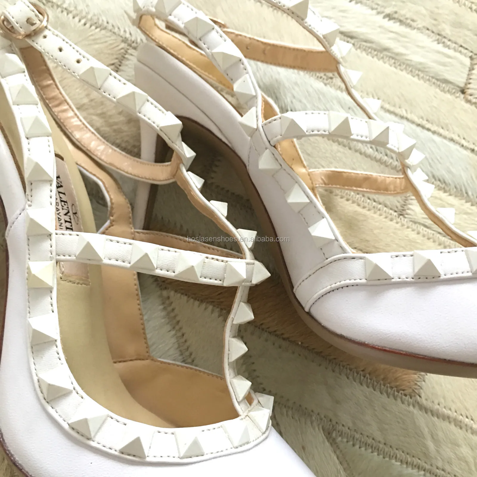 
Rivets Thin Heel 10cm White Heels ladies fashion shoes 