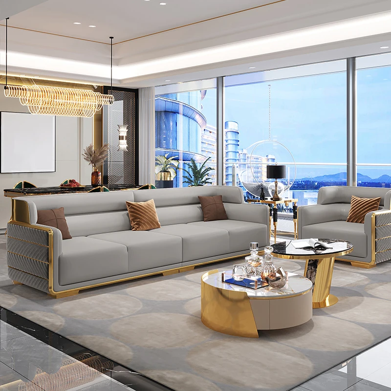 1 To 4 Seaters Couch New Modern Luxury Genuin Leather Living Room Sofa Metal Frame Furniture For Sale