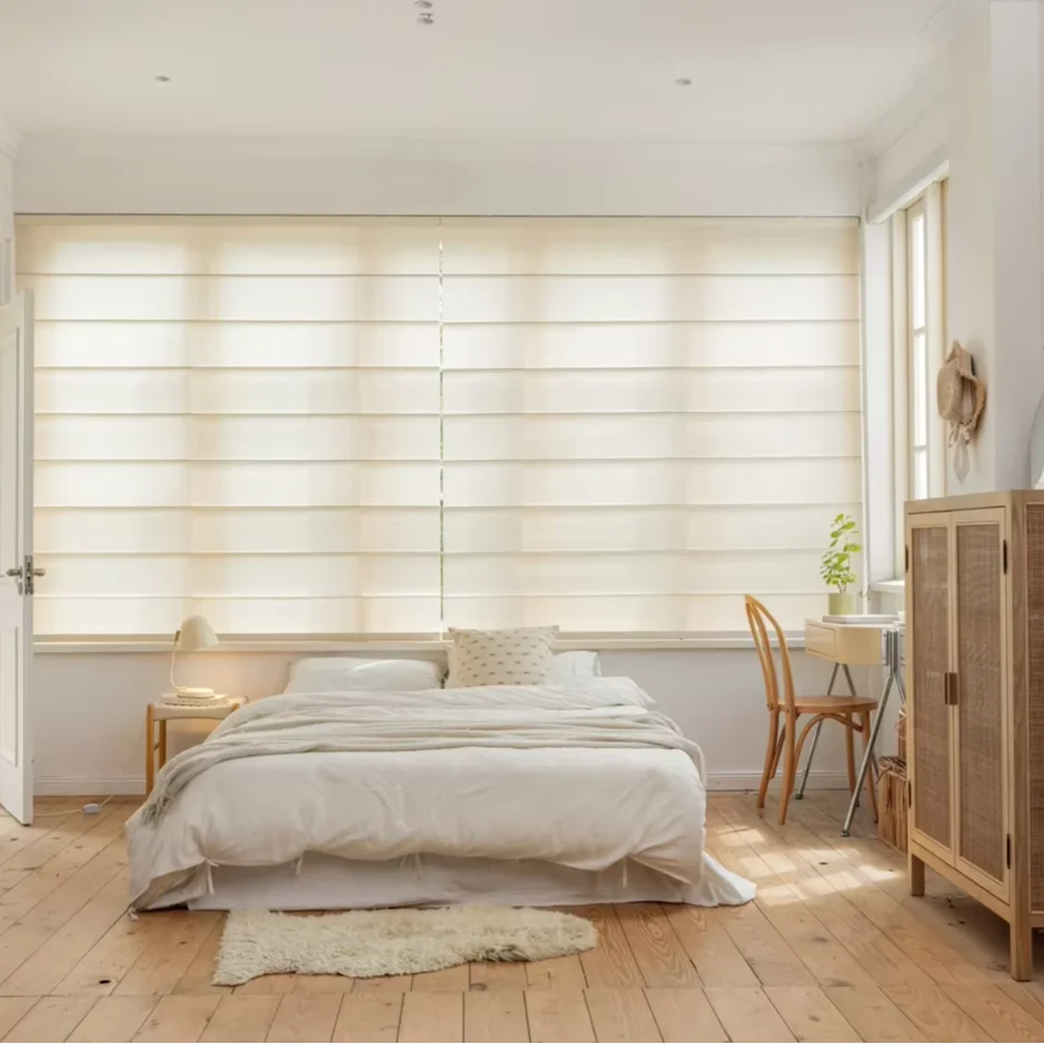 ZSTARR Home Decor French Windows Horizontal Pattern Elegant Blackout Fabric Electric Roller Shades Roman Blinds for Bedroom