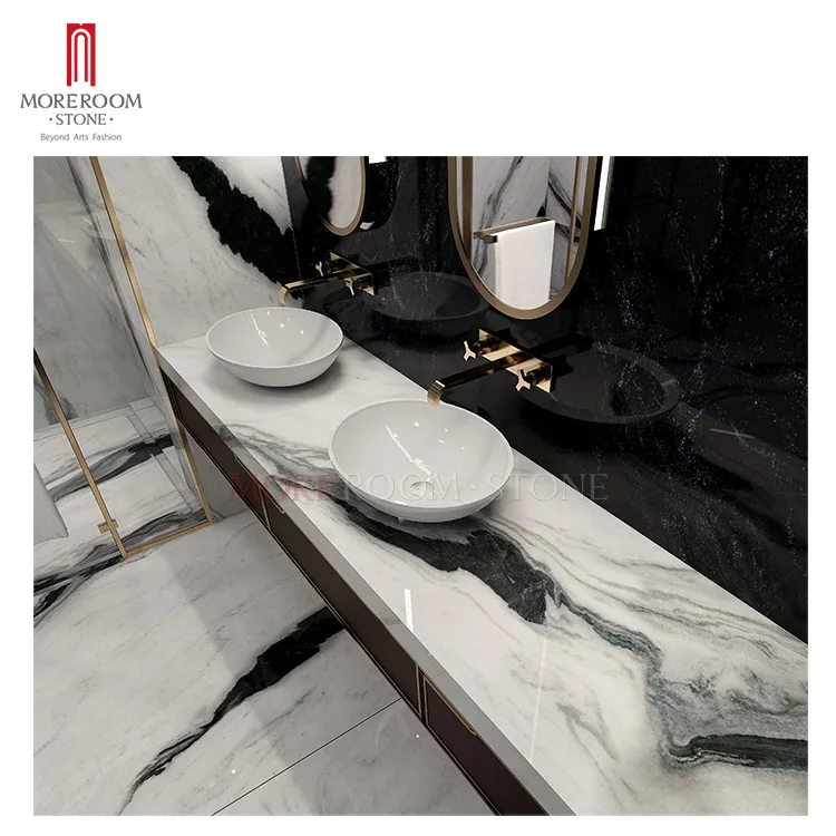 Modern Panda White Marble Sintered Stone Bathroom Cabinet Vanity Top