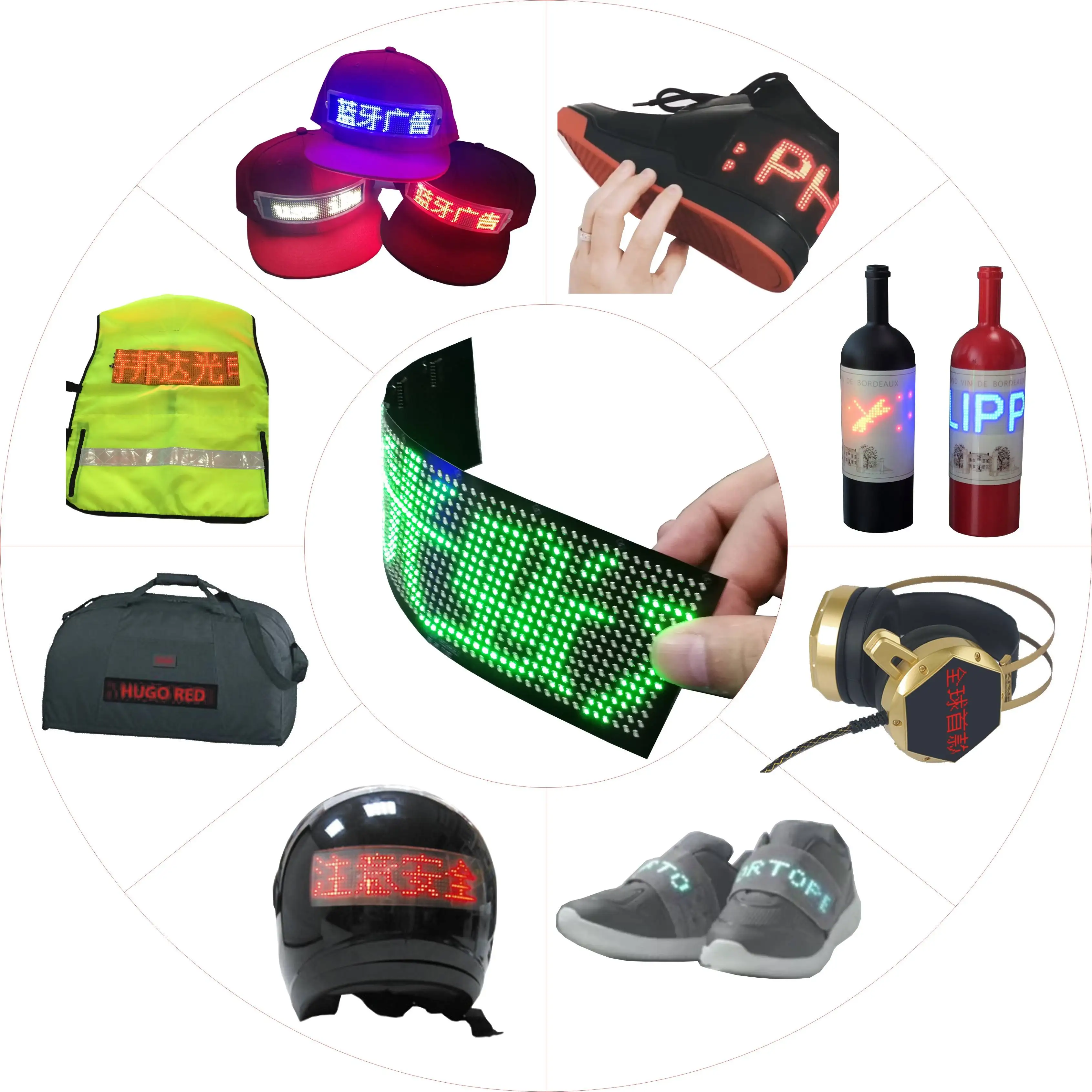 Wholesale Wearable LED Flexible Screen That Can Be Bend and Used on Caps and Backpacks Multi-Color Scrolling Blinking Display