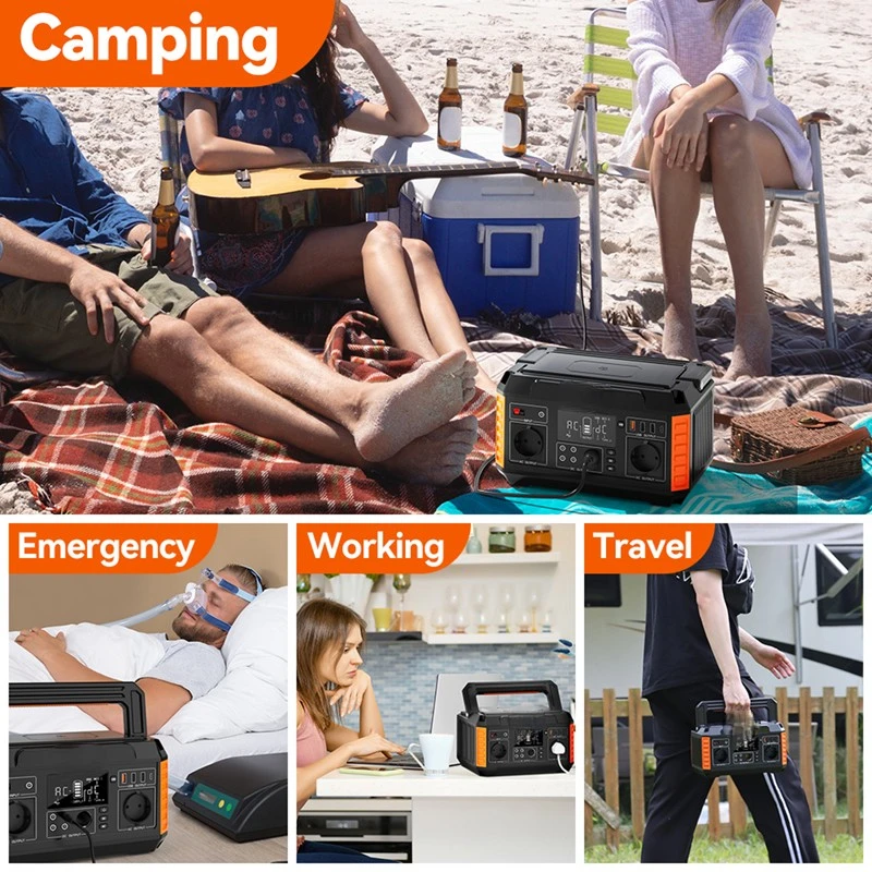 500W Solar Generator with Lithium Emergency Battery Portable Power Station with USB DC & AC Europe Plug for Cars-Stock Available