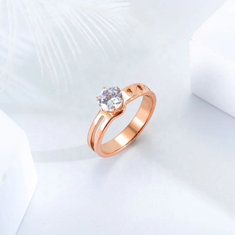  Дешево оптовая продажа розовое золото нержавеющая сталь обручальные кольца Свадебные Cz кубический цирконий ювелирные изделия с бриллиантами обручальное кольцо для