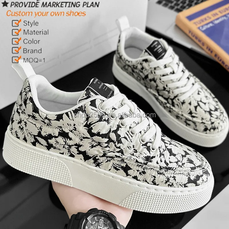 Spring Autumn Fashion Men Canvas Shoes Height Increasing Platform Shoes Vulcanized Casual Canvas Trendy Flat Walking Shoes