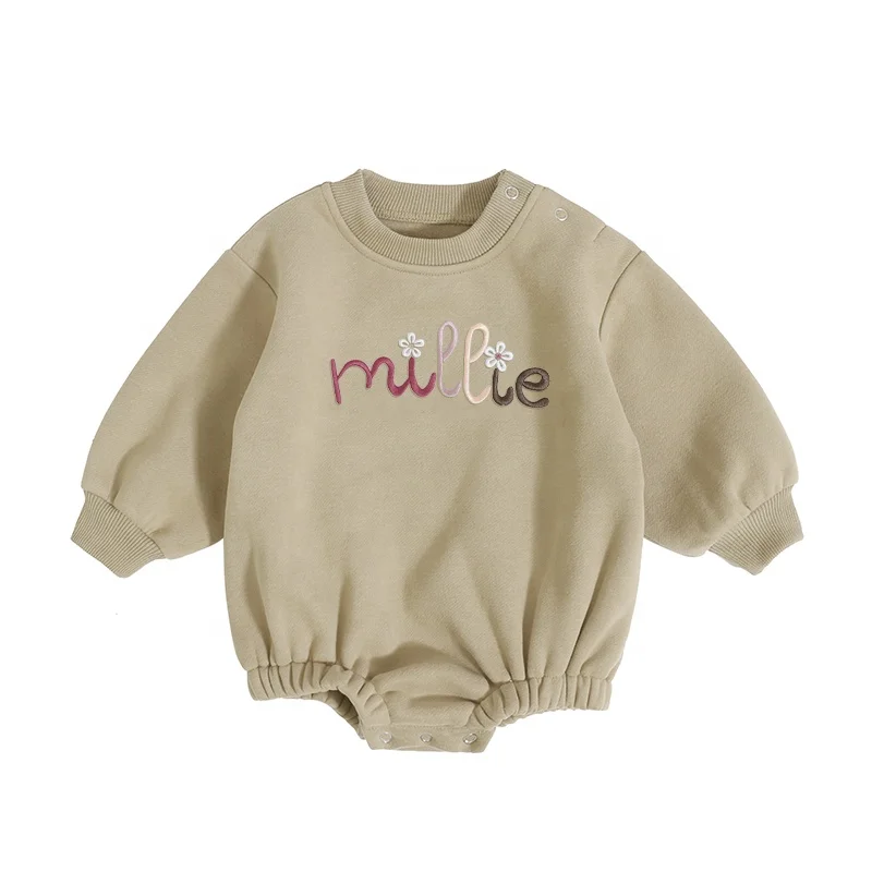 Newest Design Baby Clothes Winter Long Sleeve Solid Color O-Neck Fleece Organic Cotton Baby Rompers