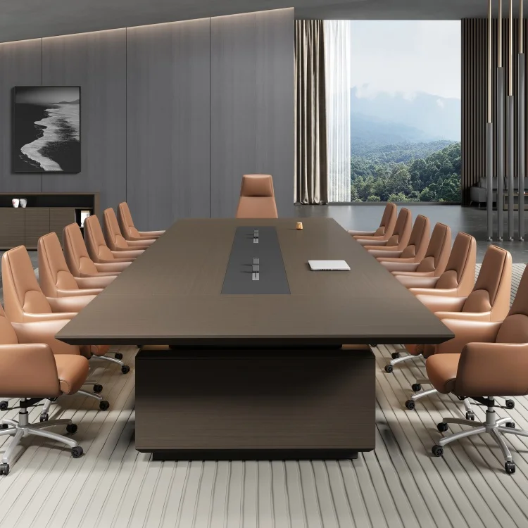 High End E1 Level Mdf Mfc Wooden Dual Power Rail Power Supply Conference Meeting Table