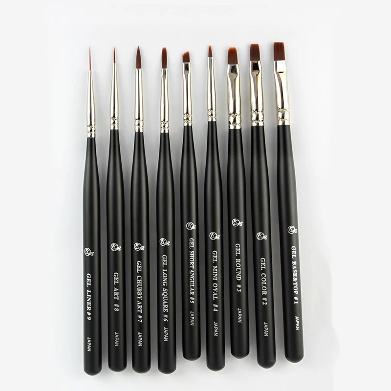 Wholesale Professional Black Wood Handle Japan Import Nylon Hair Liner Brush With Top Nail Art Brushes For nails