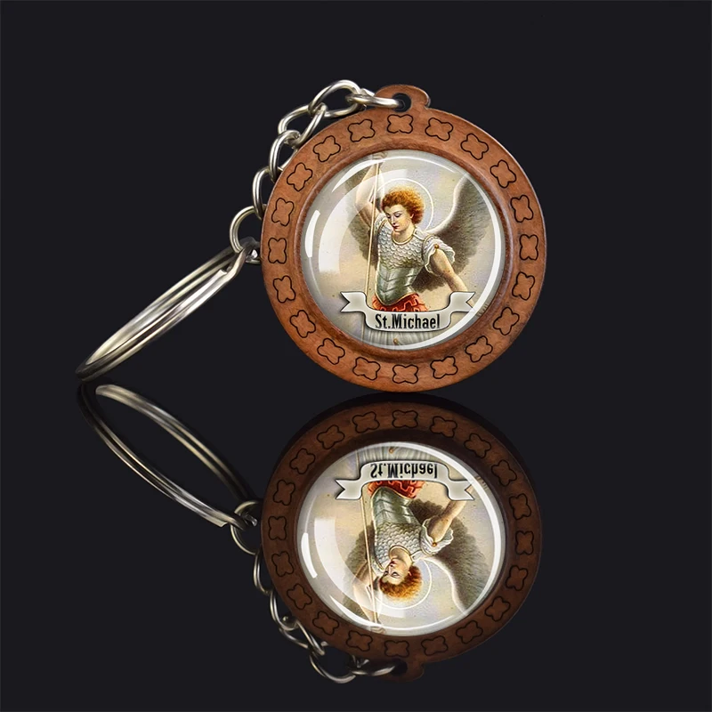 Christian Wooden Trinket 12 Saint Glass Cabochon Keychain Saint Therese Keyring Saint Anthony Pendant Religious Jewelry