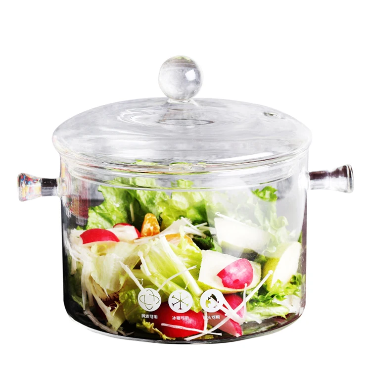 Large glass salad bowl mixing andserving dish clear glass cooking pot with lid
