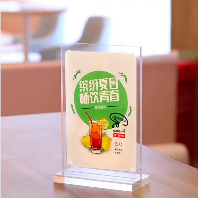 A4 T shape Double Side Magnetic Acrylic Sign Card Holder Display Stand Menu Paper Stands Frame For Tables Restaurants Sign Board